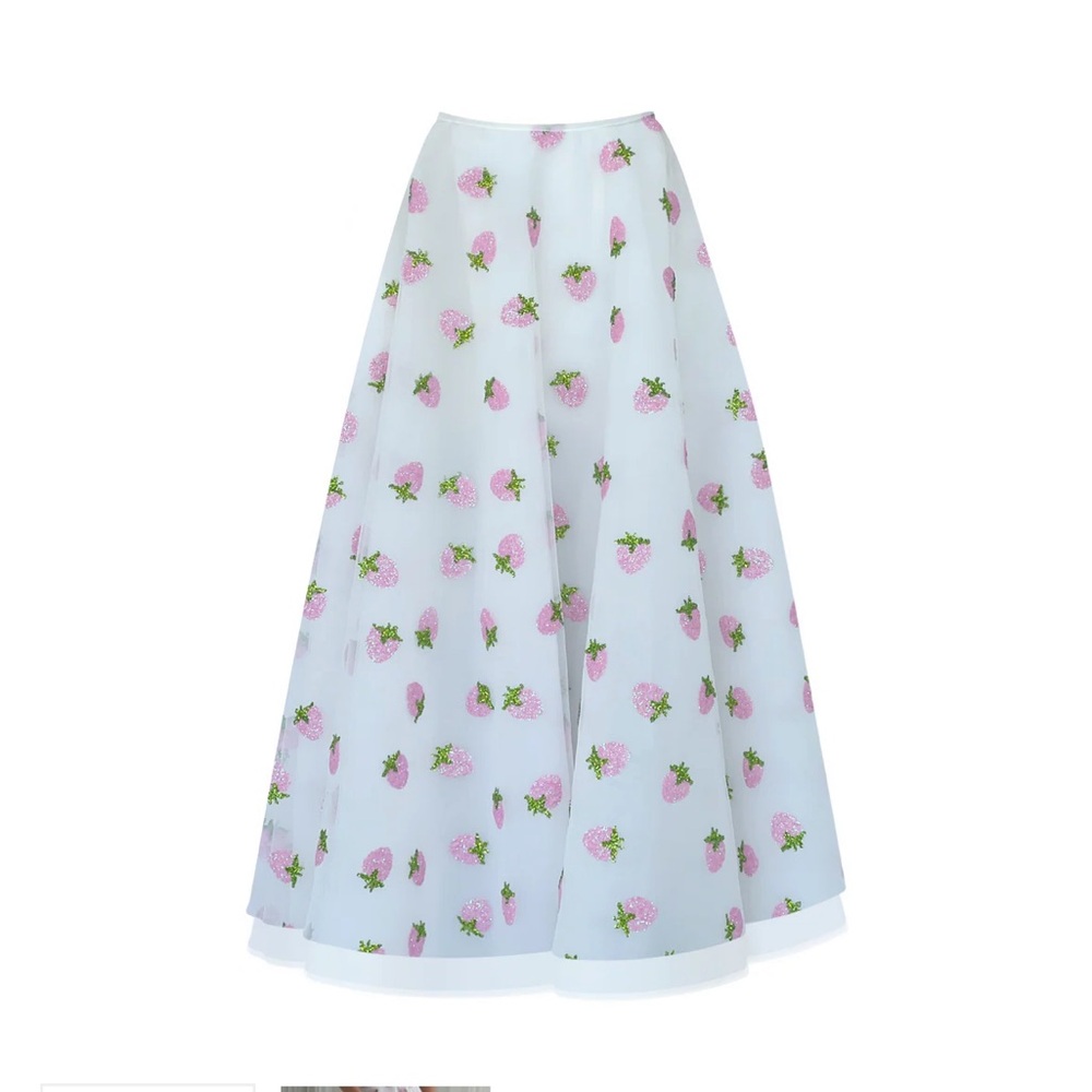 Lirika Matoshi White Skirt with Pink Floral Design